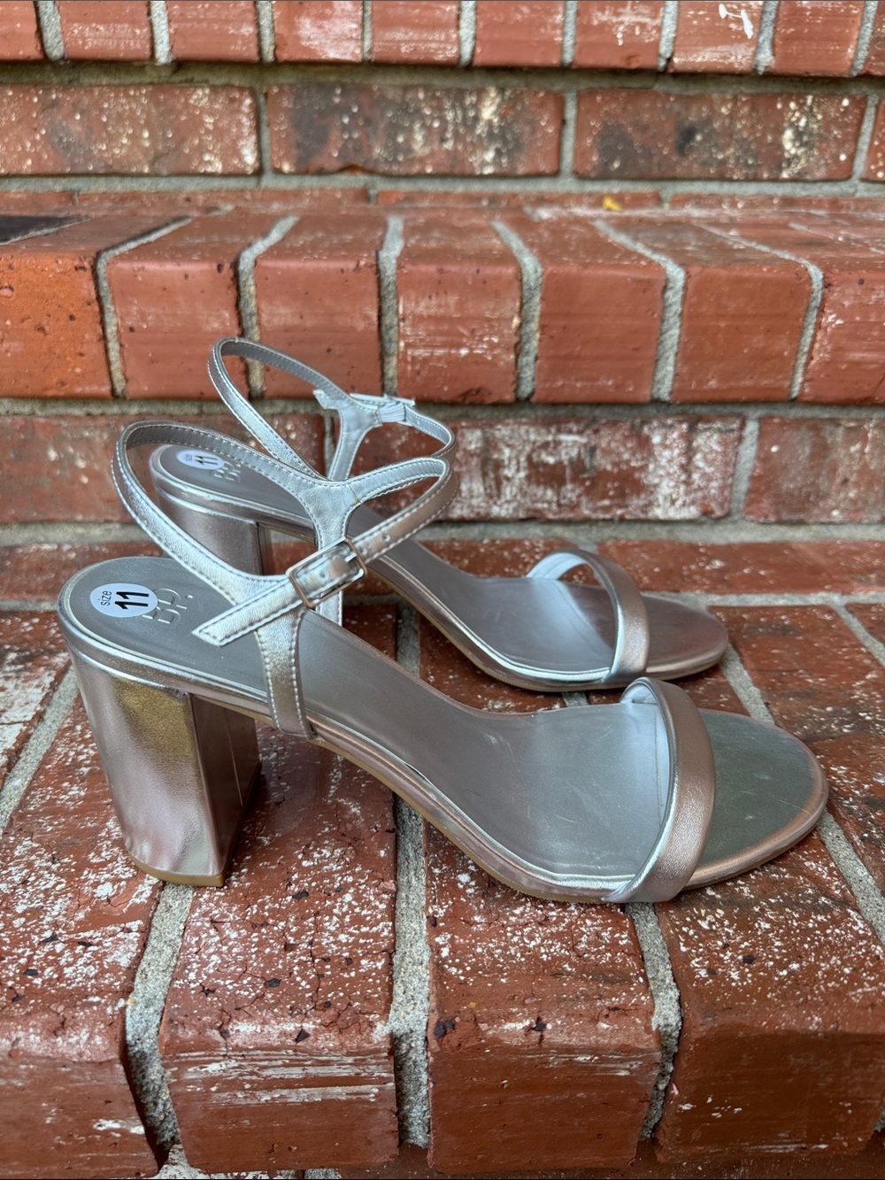 BP. Silver Metallic Strappy Ankle Strap Block Heel Dress Sandal Women's Size 11